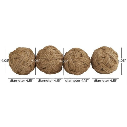 Set of 4 Brown Jute Orbs 4"