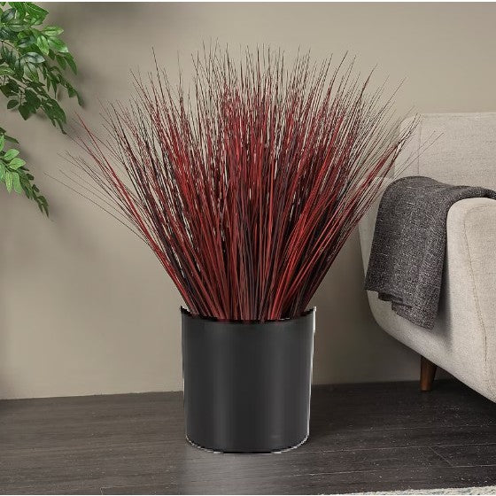 Faux Red Grass In Black Pot 44"W x 36"H