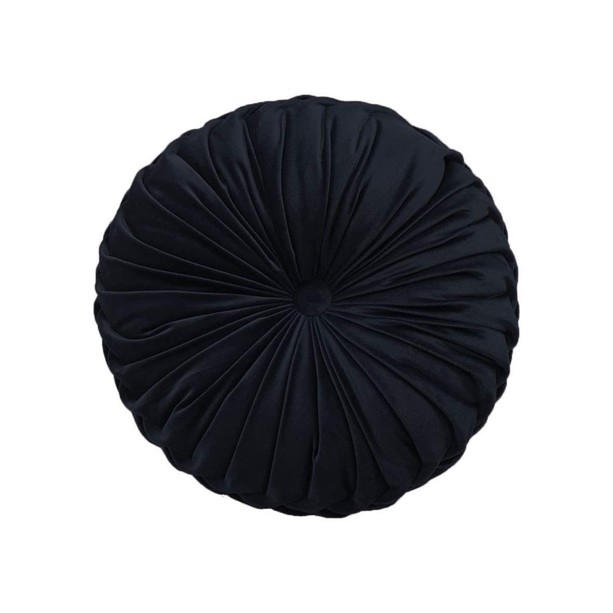 Black Pleated Round Poly Pillow 16"