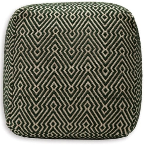 Green and White Geo Pouf 22.25"W x 14.5"H