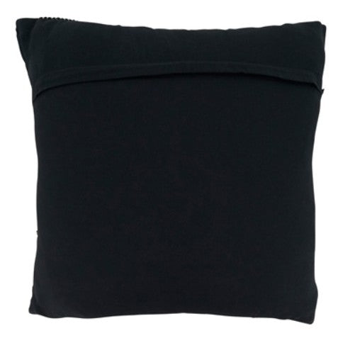 Back view of a plain black square pillow.