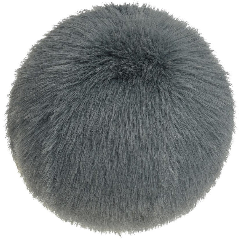 Taupe Faux Fox Hair Round Feather Pillow 12"W x 12"H
