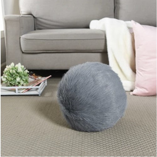 Taupe Faux Fox Hair Round Feather Pillow 12"W x 12"H