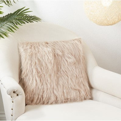 Natural Faux Fur Poly Pillow 18"W x 18"H