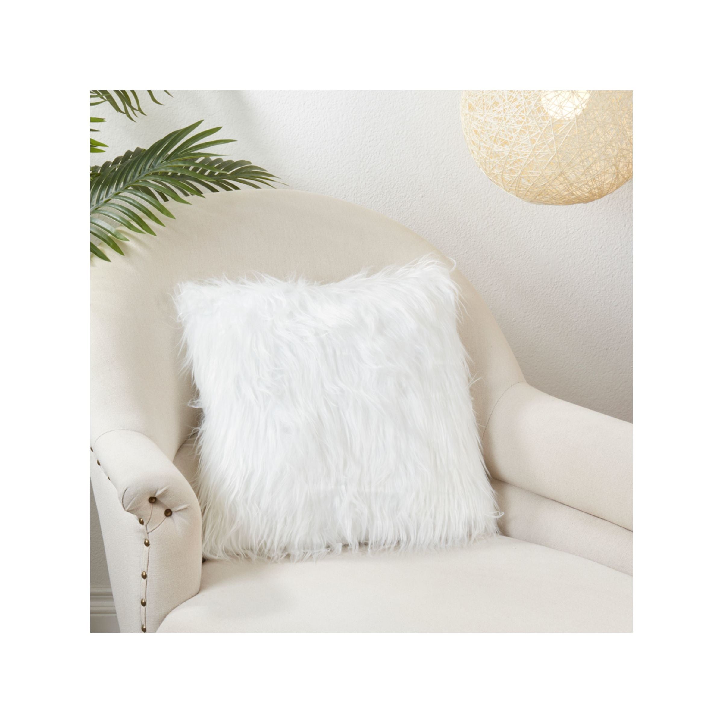 Ivory Faux Fur Poly Pillow 18"W x 18"H
