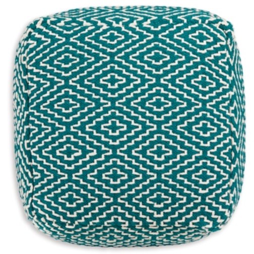 Blue and White Geo Pouf 22.25"W x 14.5"H