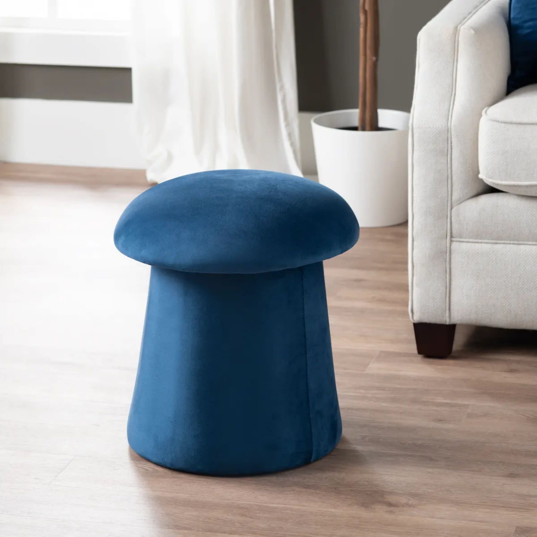 Navy Velvet Mushroom Storage Pouf 17.5"W x 20"H