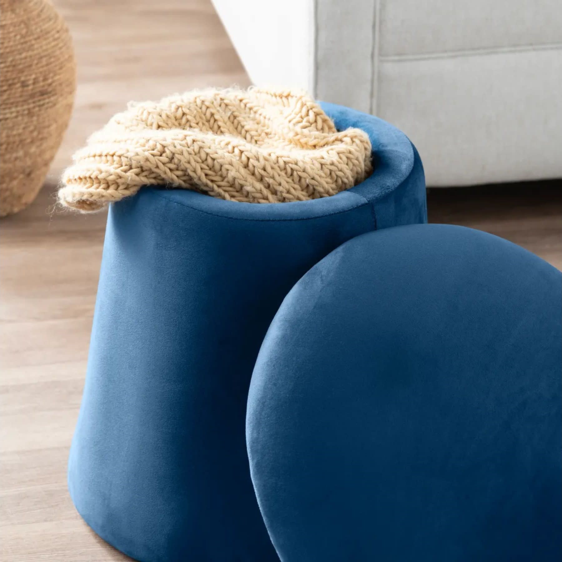 Navy Velvet Mushroom Storage Pouf 17.5"W x 20"H