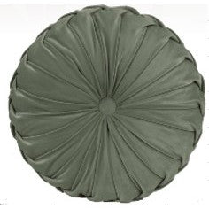 Moss Green Velvet Pleated Round Poly Pillow 14"