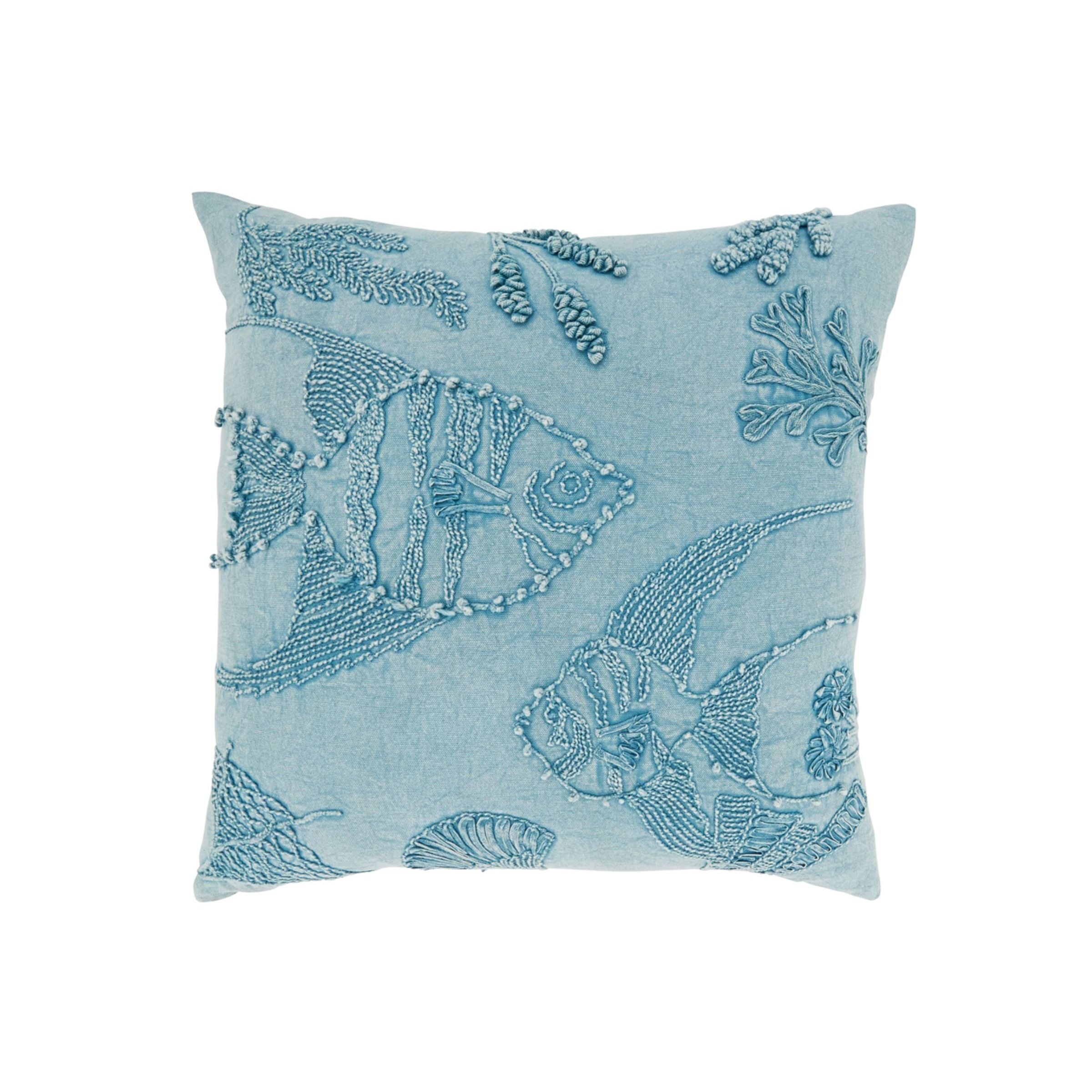 Blue Stonewashed Fish Poly Pillow 20"W x 20"H