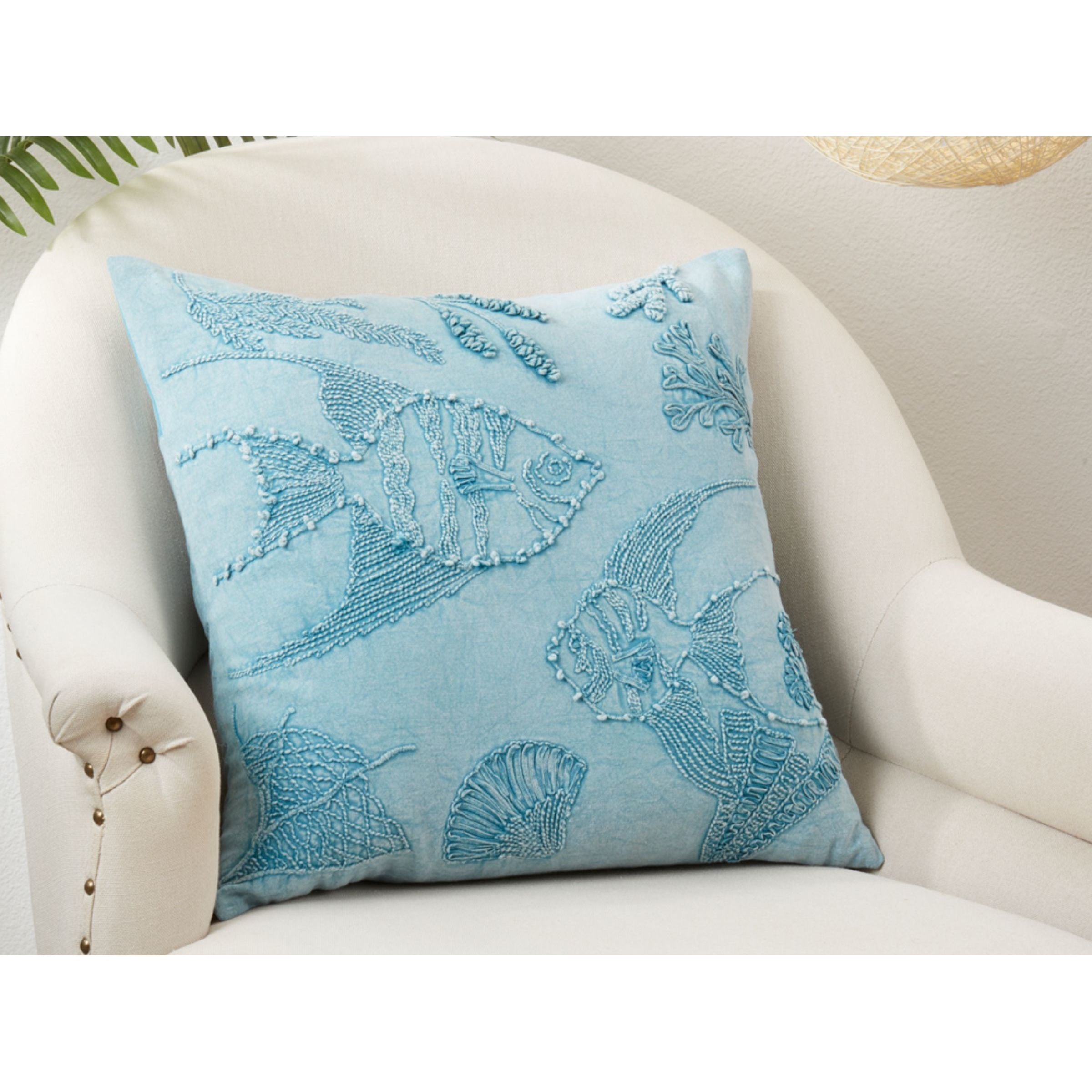 Blue Stonewashed Fish Poly Pillow 20"W x 20"H