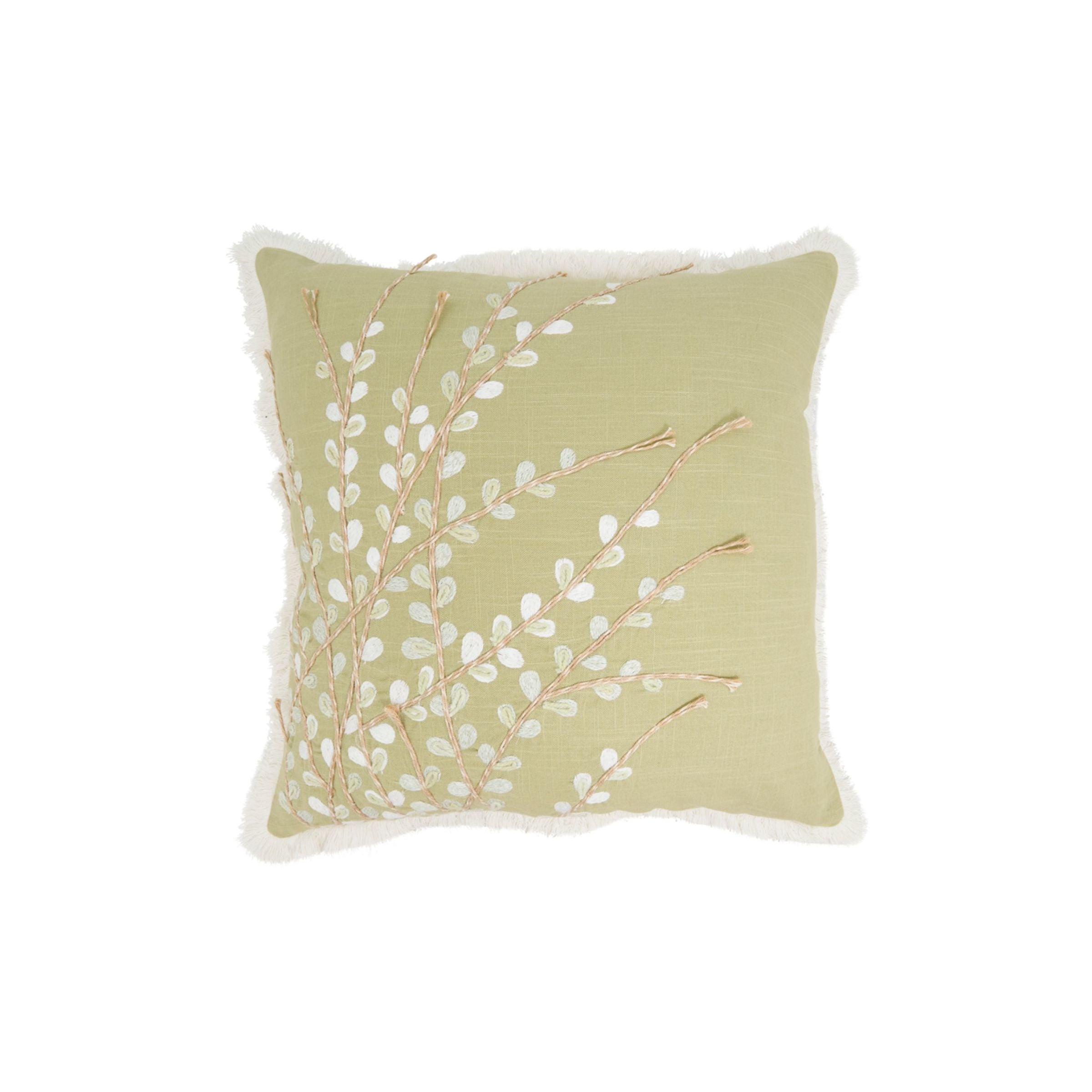 Green Embroidered Floral Poly Pillow 18"W x 18"H