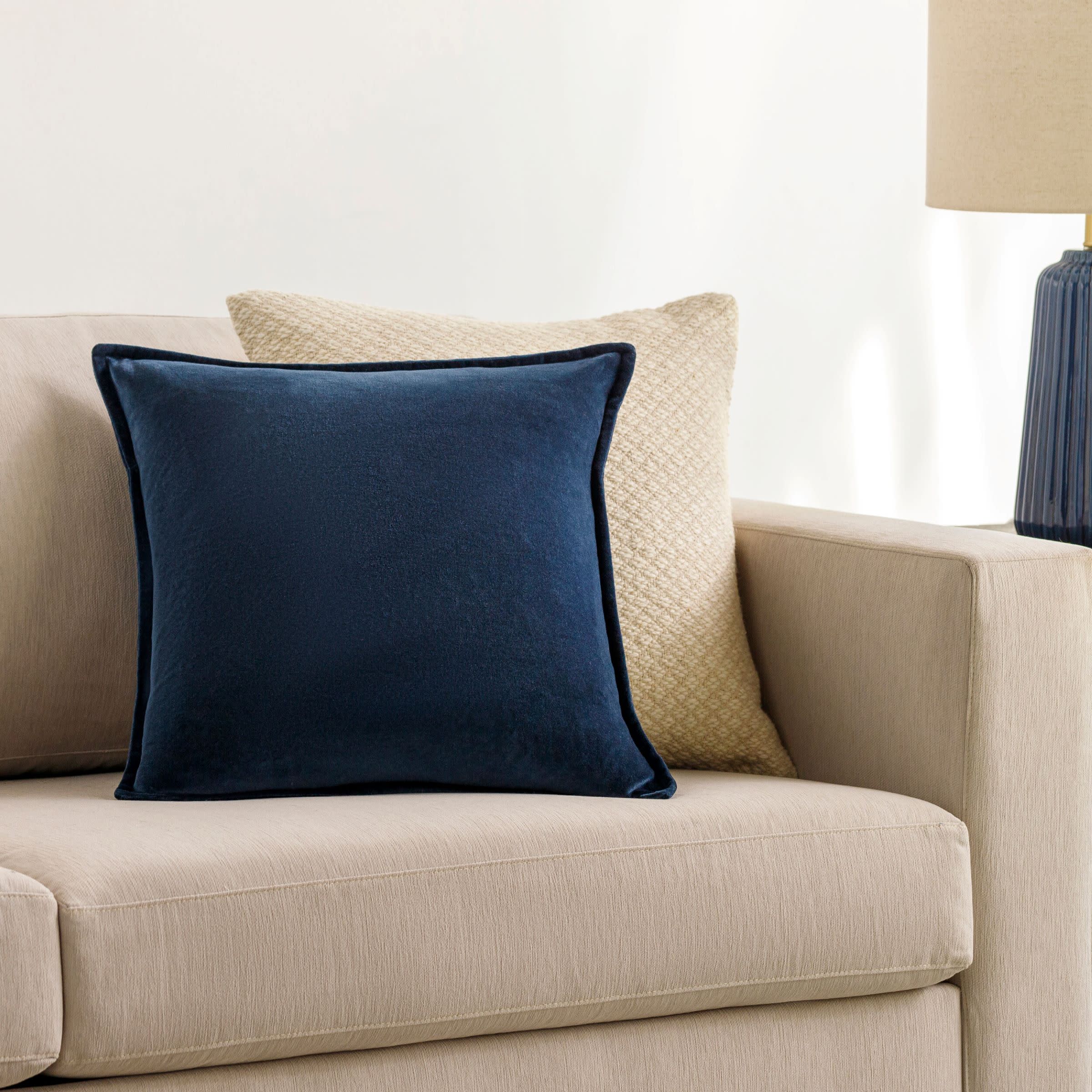 Navy Velvet Poly Pillow 18"W x 18"H