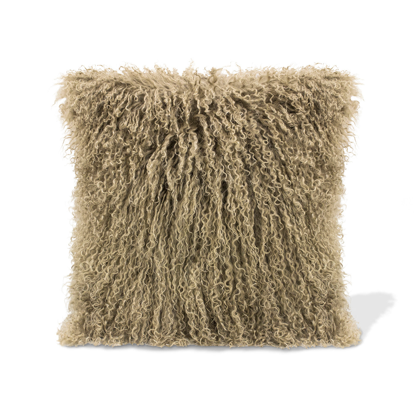 Taupe Lamb Fur Poly Pillow 15.75"W x 15.75"H