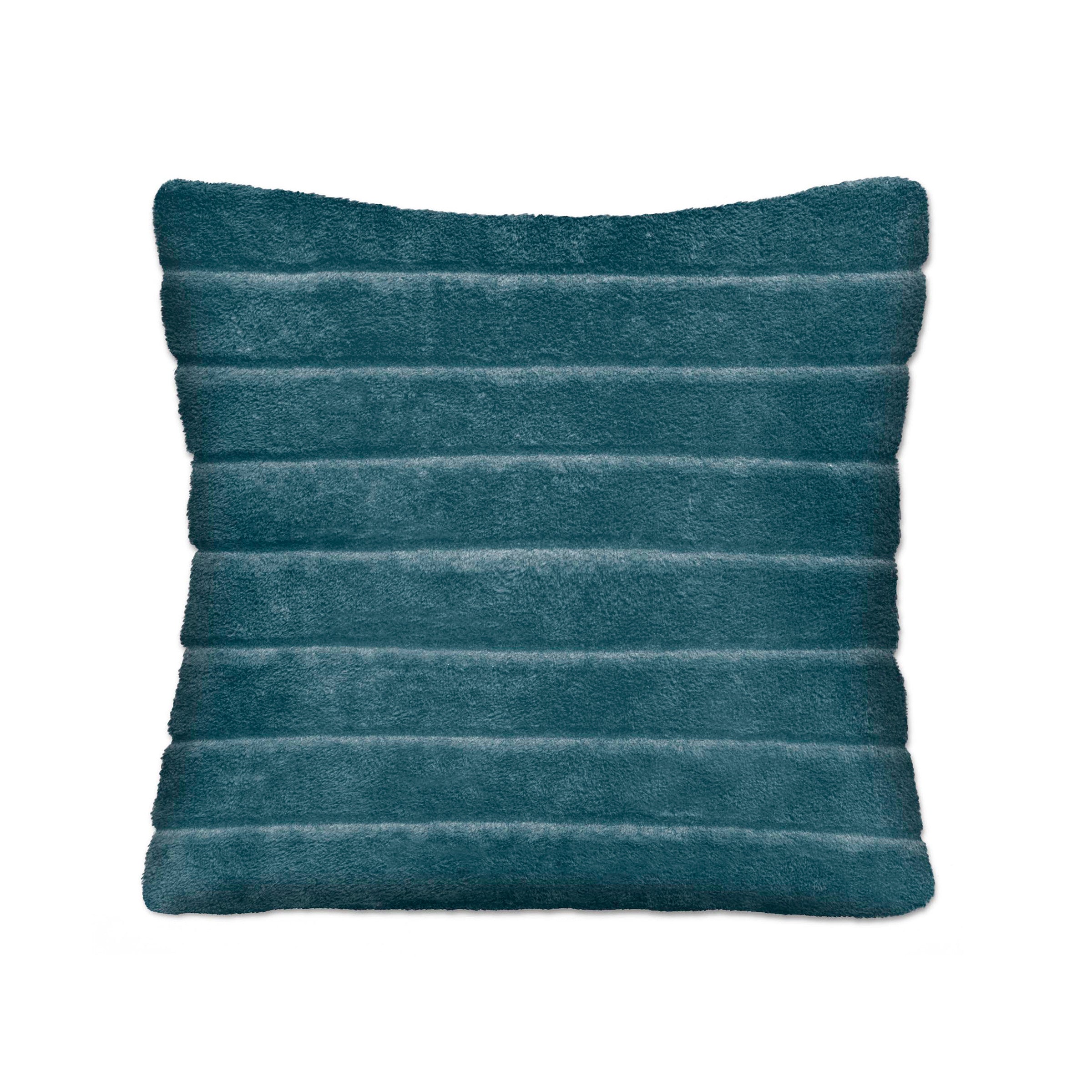 Teal Ribbed Faux Fur Poly Pillow 17"W x 17"H