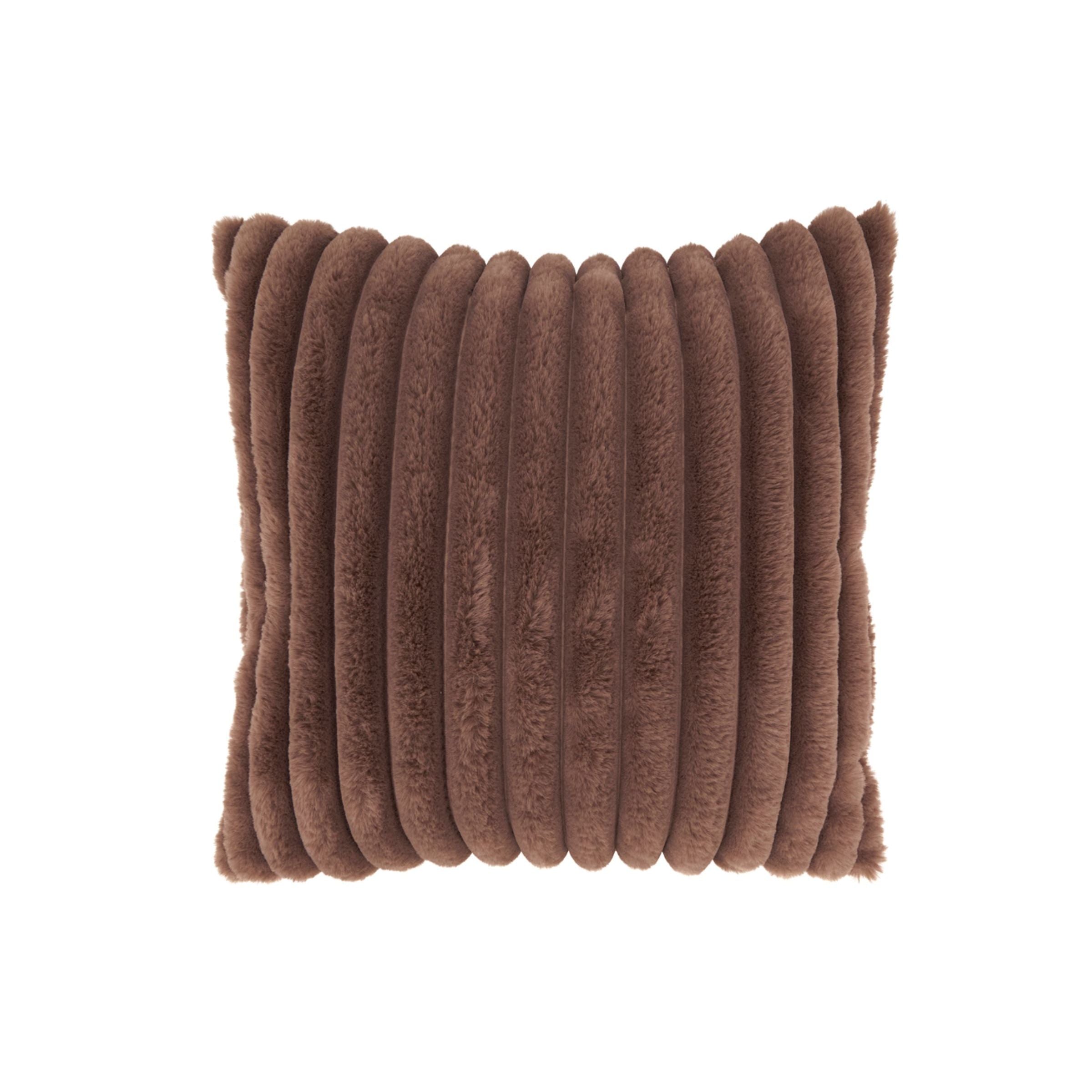 Brown Faux Rabbit Fur Poly Pillow 18"W x 18"H