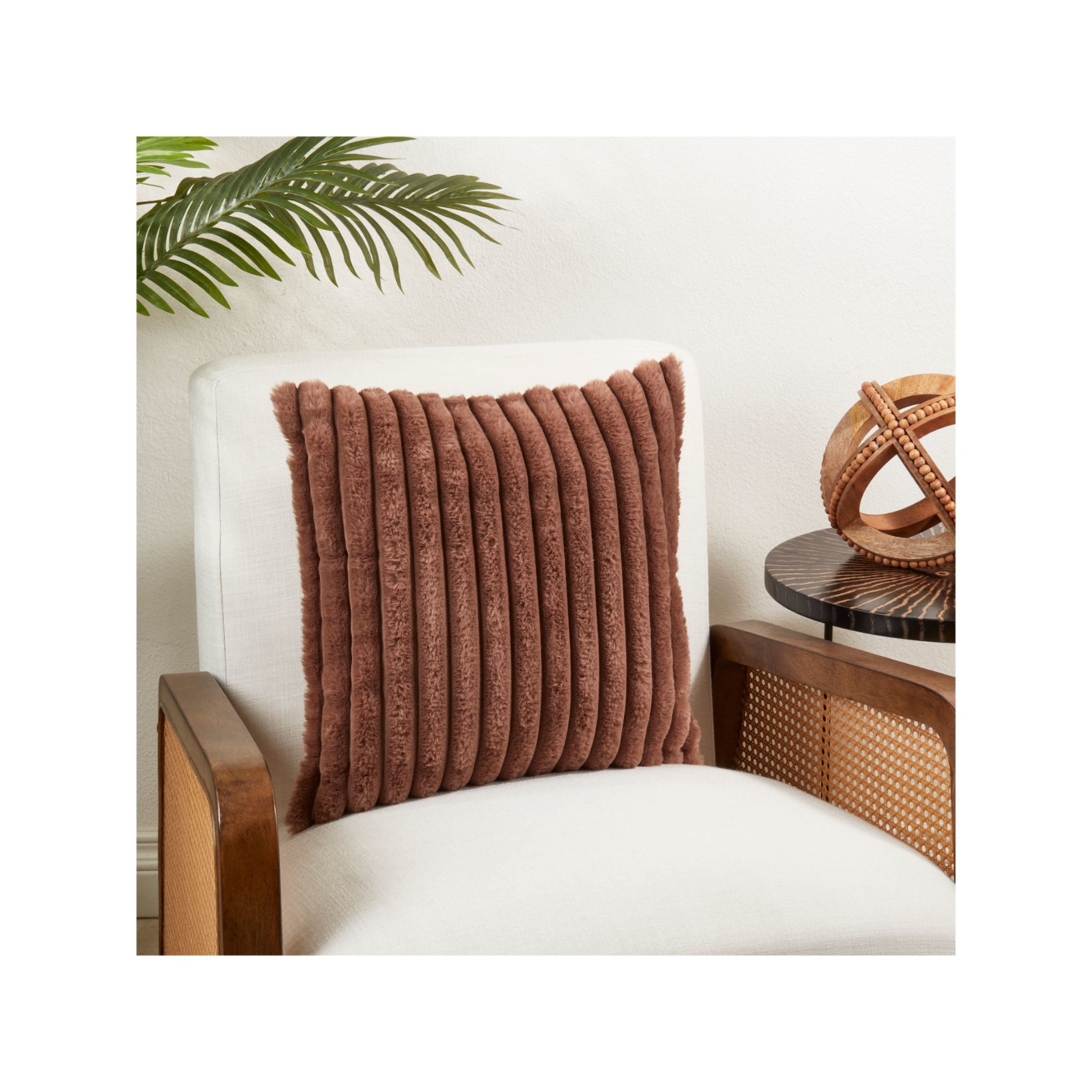 Brown Faux Rabbit Fur Poly Pillow 18"W x 18"H