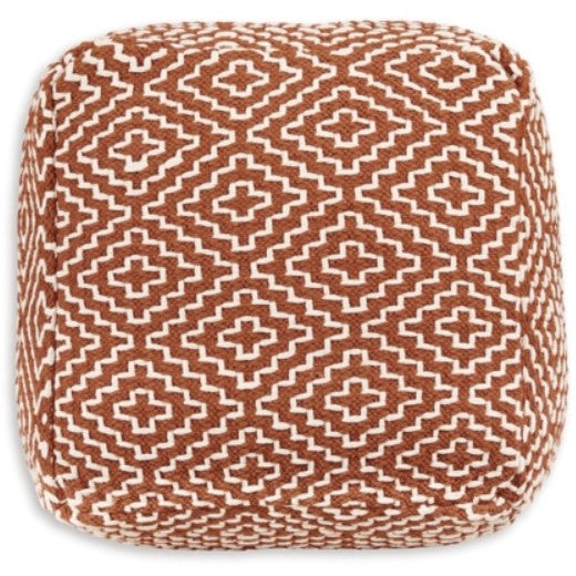 Orange and White Geo Pouf 22.25"W x 14.5"H