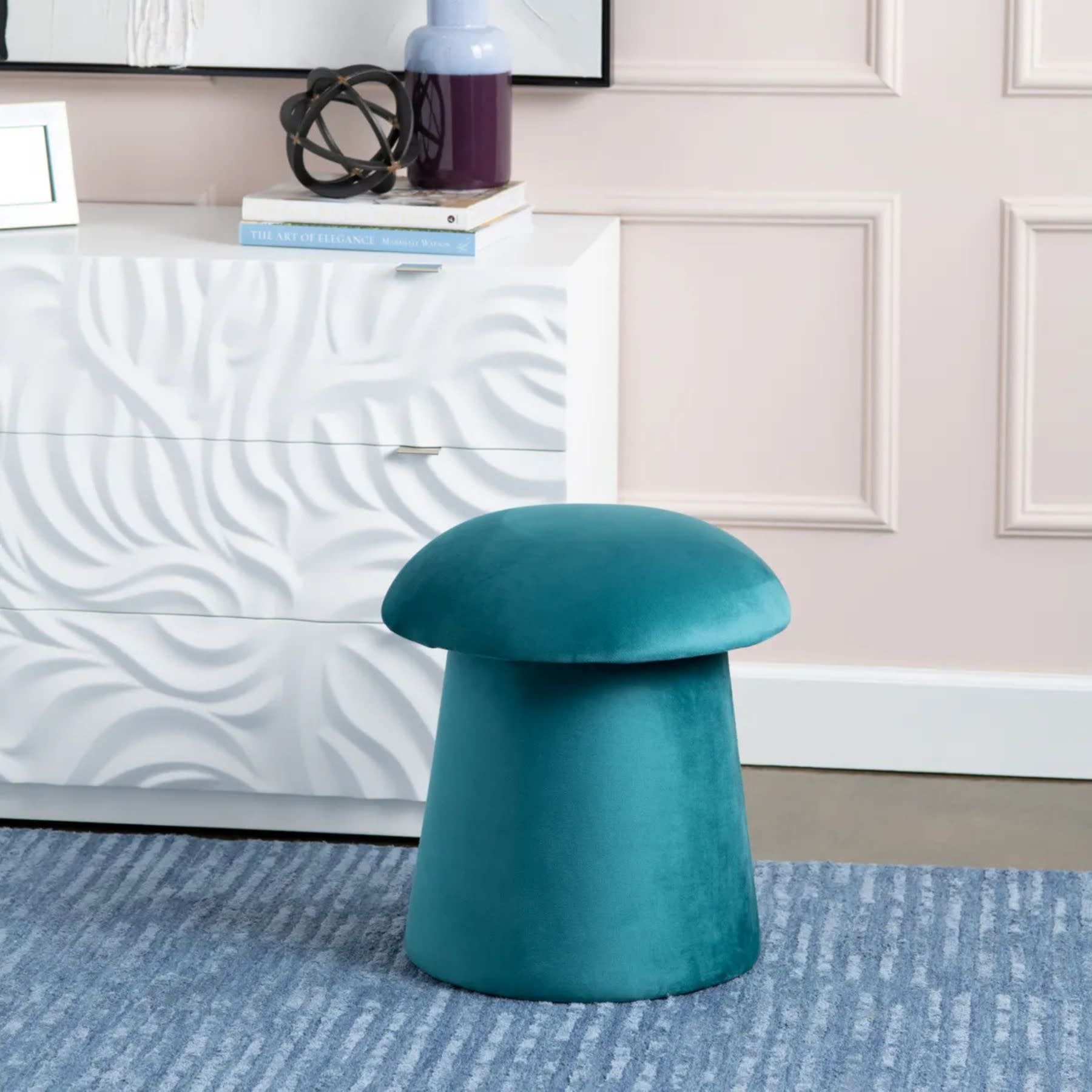 Teal Velvet Mushroom Storage Pouf 17.5"W x 20"H