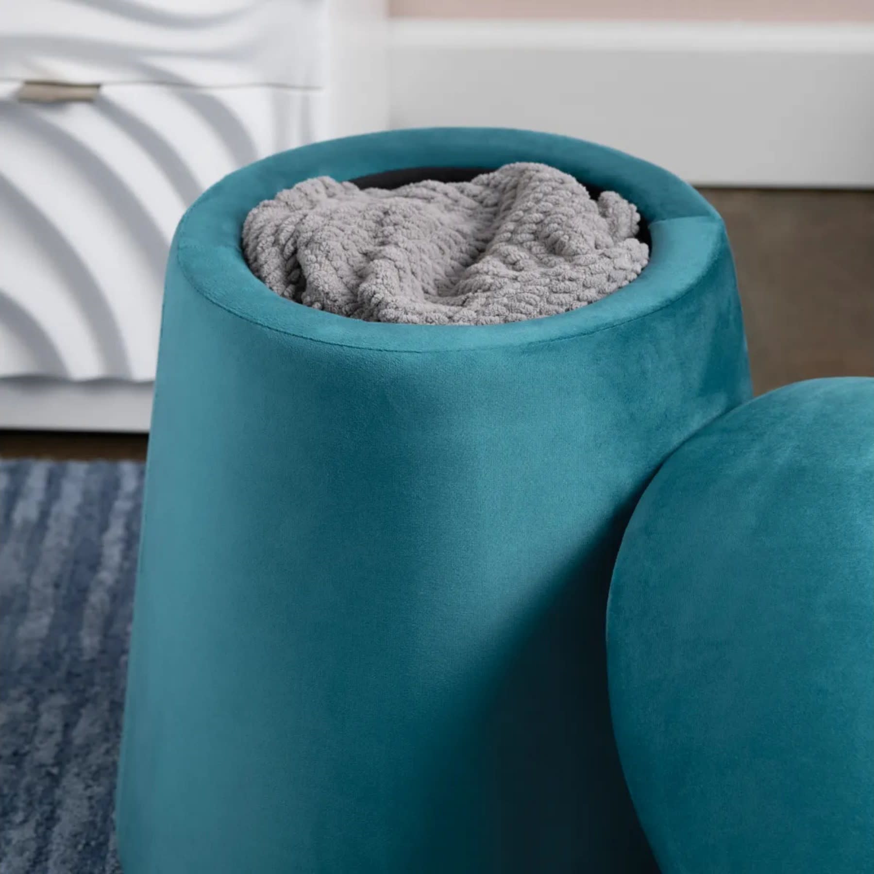 Teal Velvet Mushroom Storage Pouf 17.5"W x 20"H