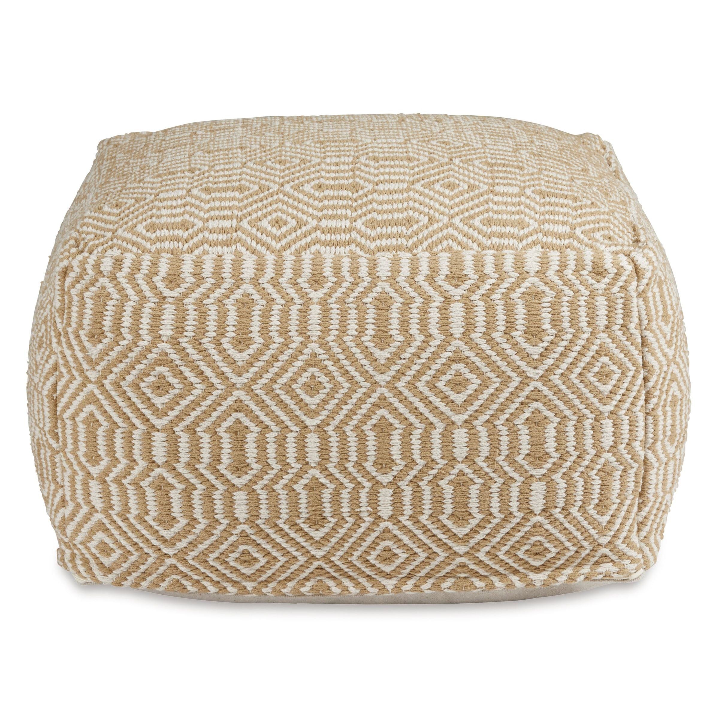 Tan and Ivory Geo Pouf 22.25"W x 14.5"H