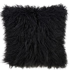 Black Faux Mongolian Fur Poly Pillow 18"W x 18"H