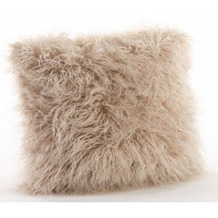Oatmeal Faux Mongolian Fur Poly Pillow 18"W x 18"H