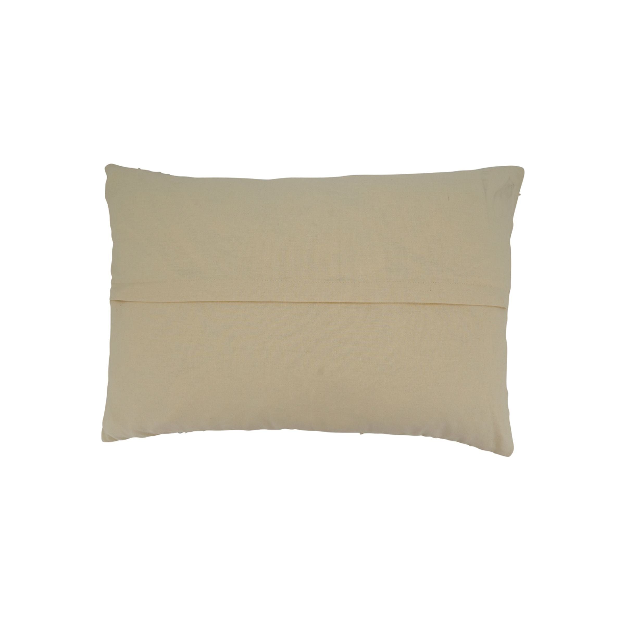 Beige pillow with simple cover, shown against white background.