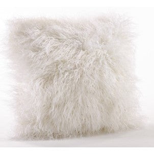 Ivory Faux Mongolian Fur Poly Pillow 18"W x 18"H