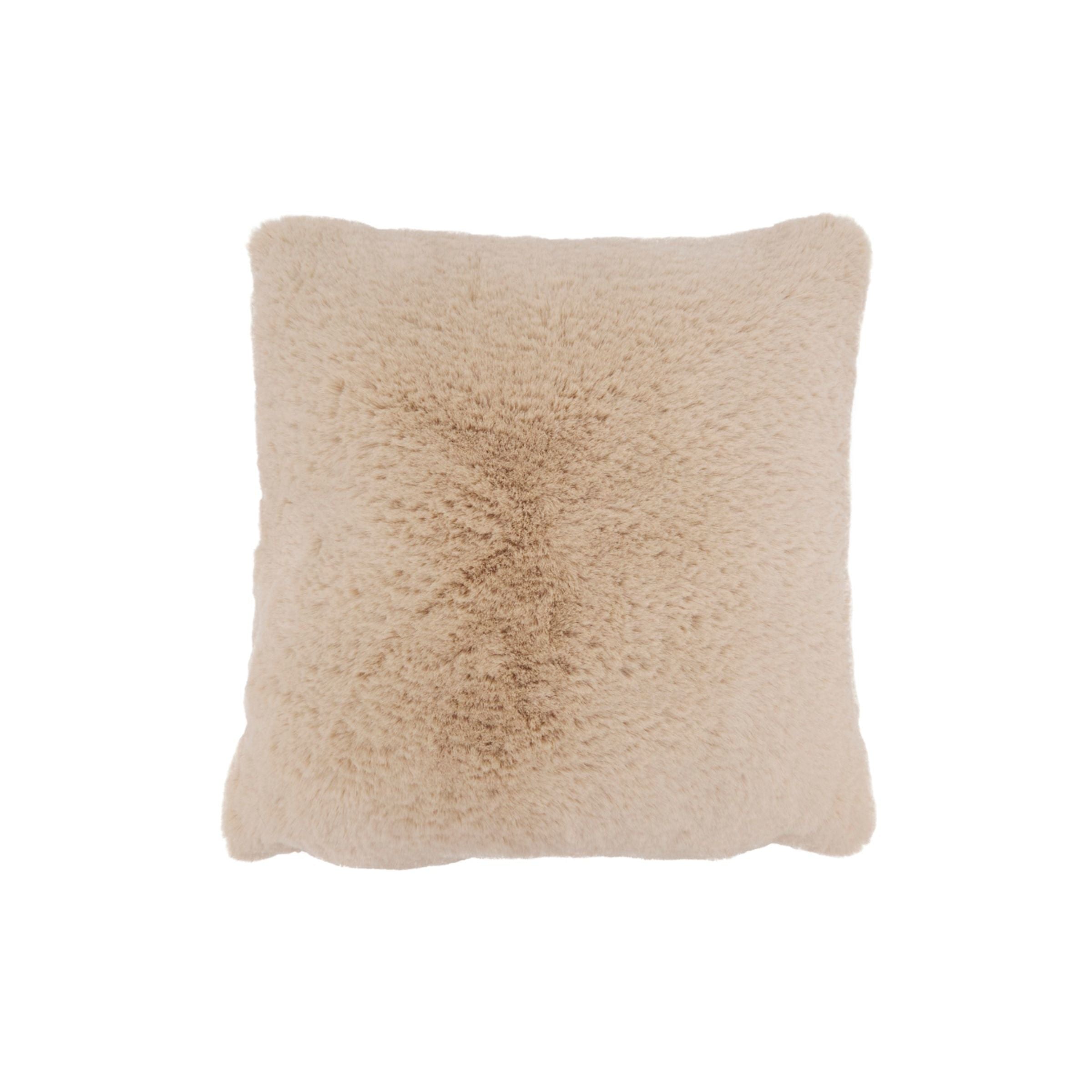 Natural Faux Rabbit Fur Poly Pillow 18"W x 18"H