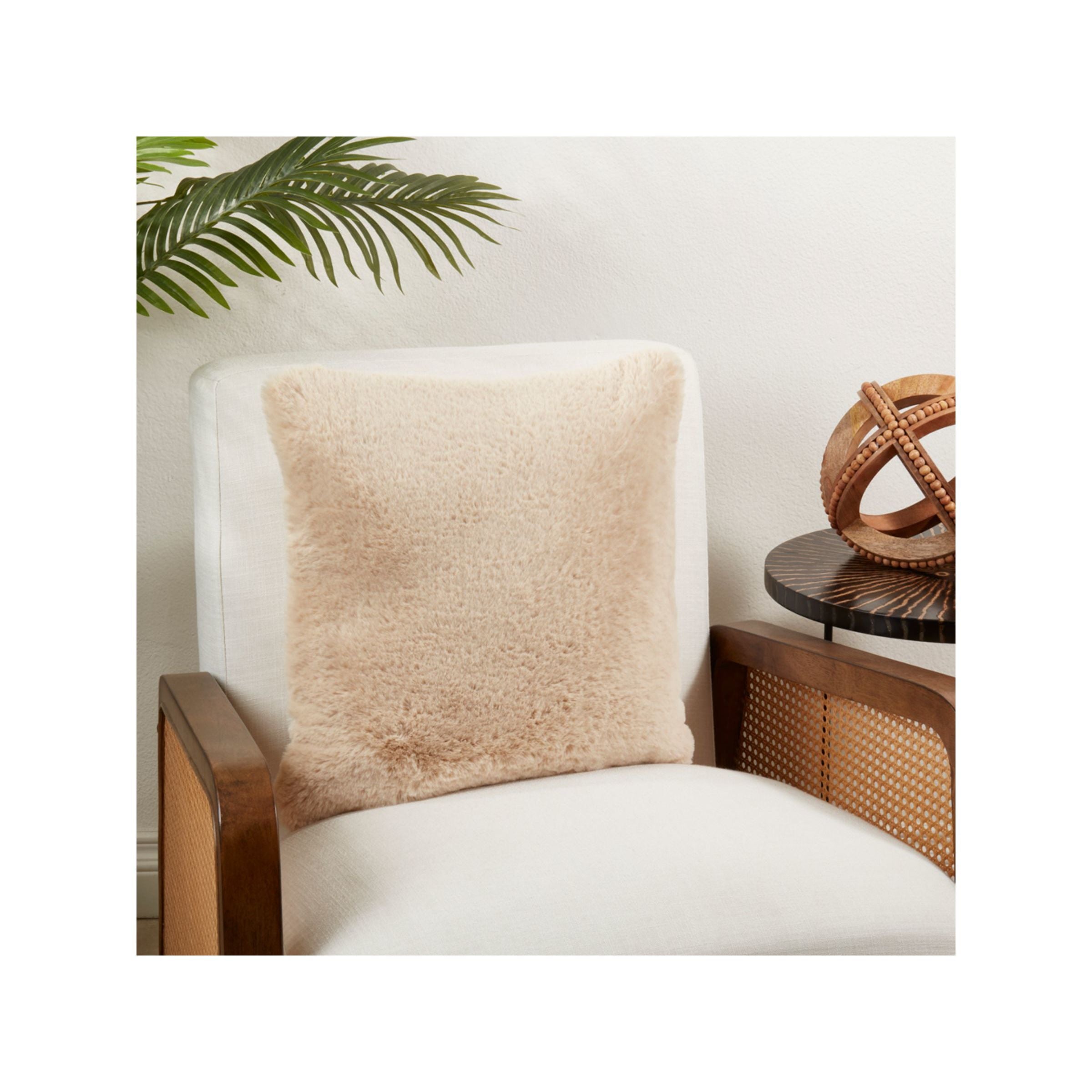 Natural Faux Rabbit Fur Poly Pillow 18"W x 18"H