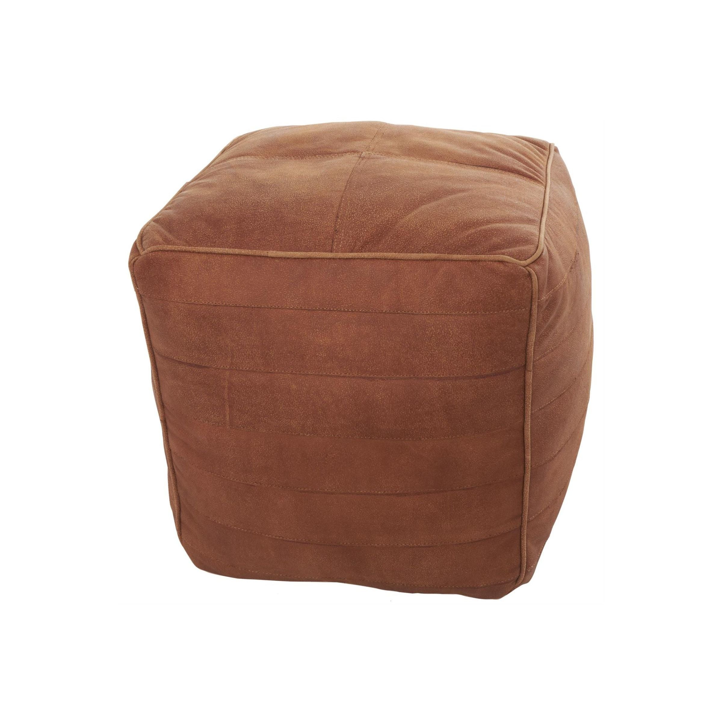 Caramel Leather Pouf 21"W x 18"H