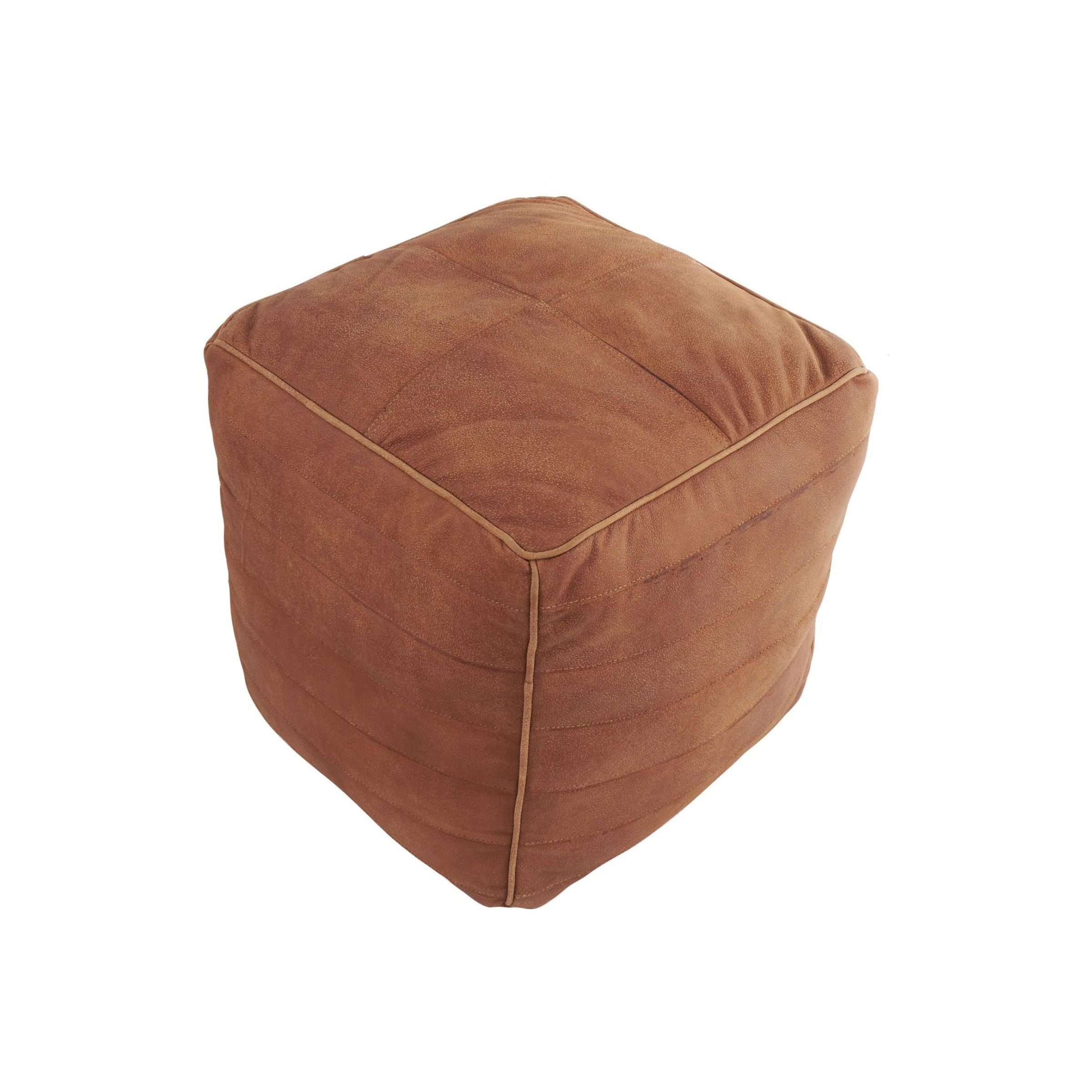 Caramel Leather Pouf 21"W x 18"H