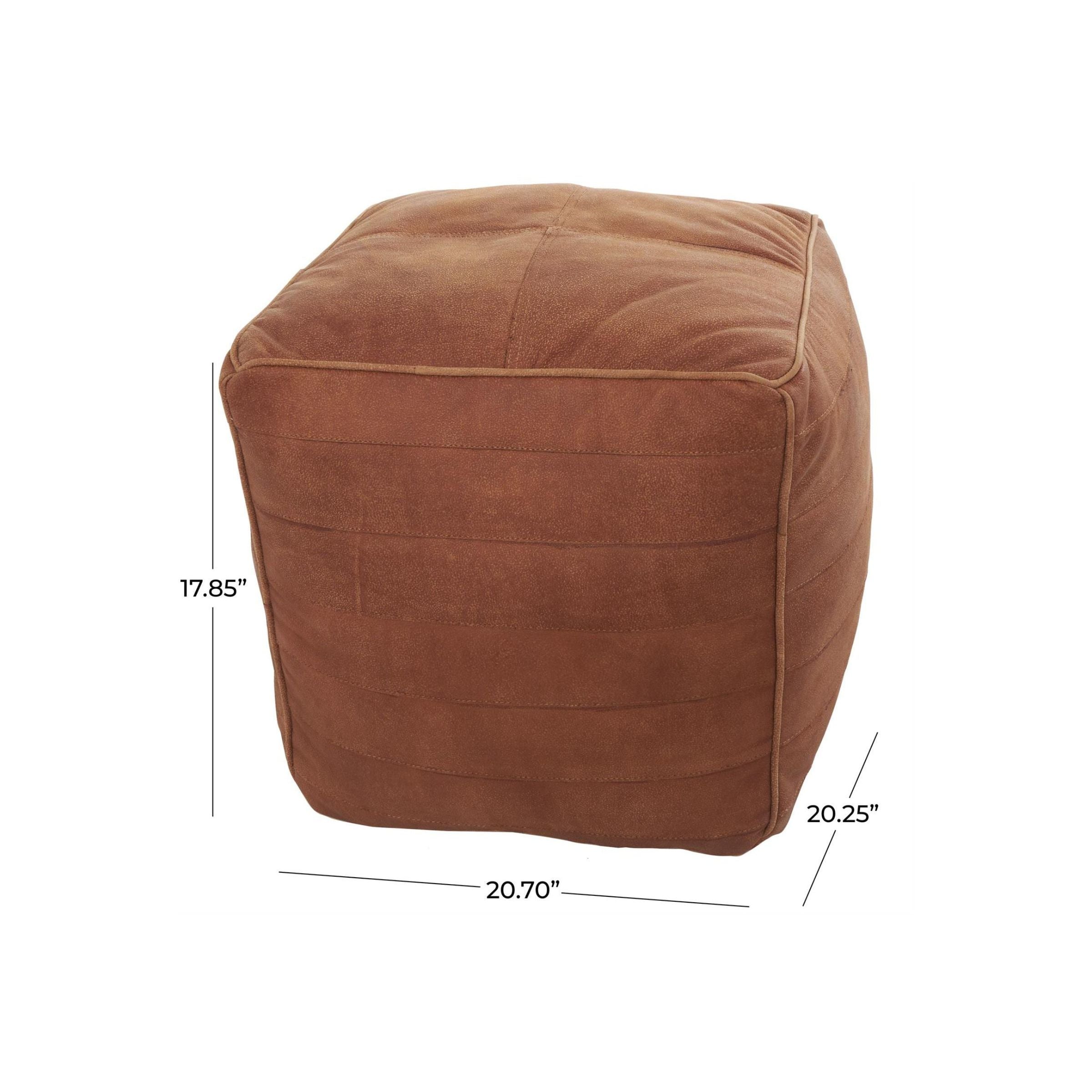 Caramel Leather Pouf 21"W x 18"H
