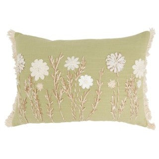Green Embroidered Floral Poly Pillow 20"W x 14"H