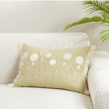 Green Embroidered Floral Poly Pillow 20"W x 14"H