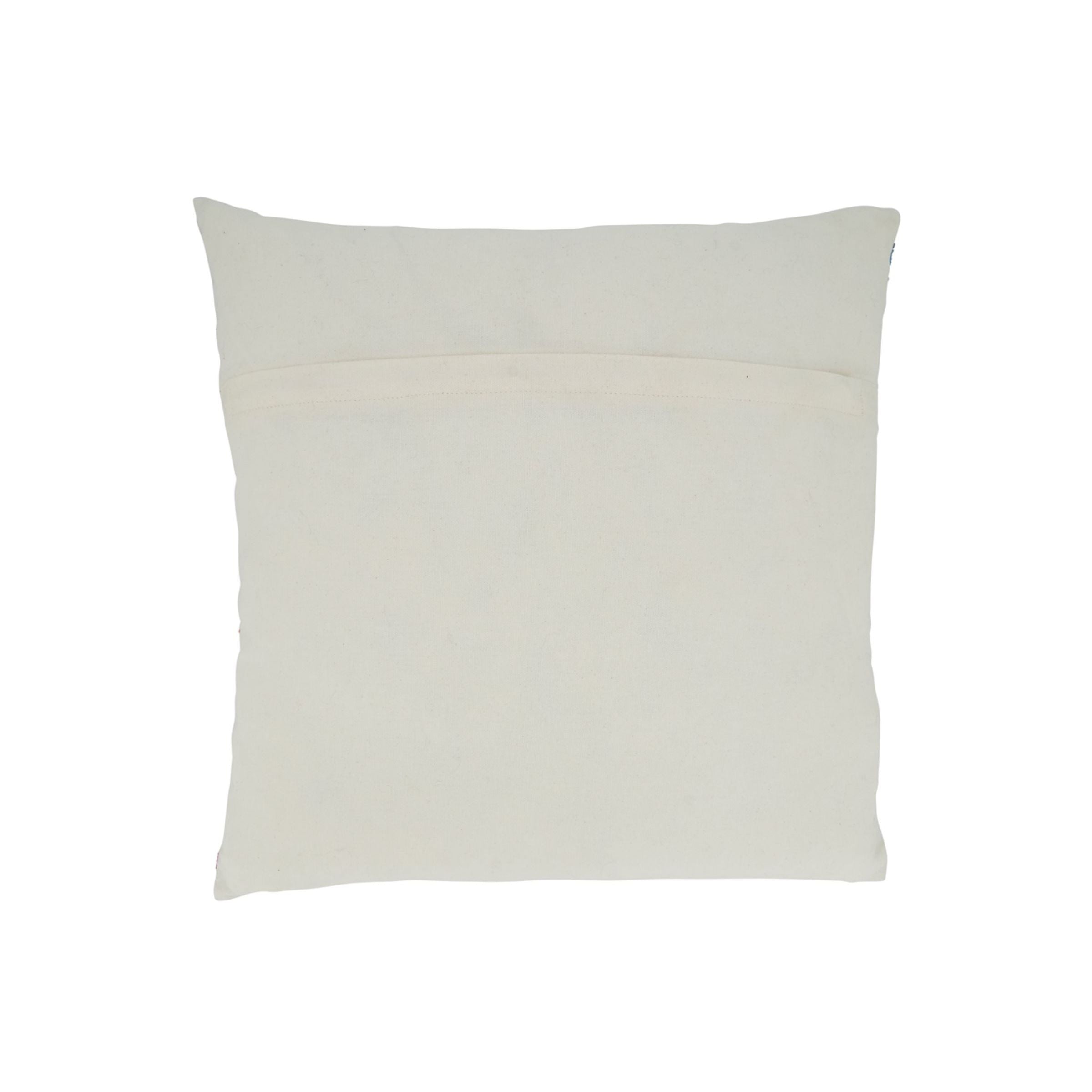 Back view of a plain cream-colored square pillow.