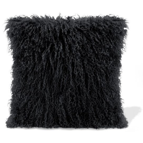 Black Lamb Fur Poly Pillow 15.75"W x 15.75"H