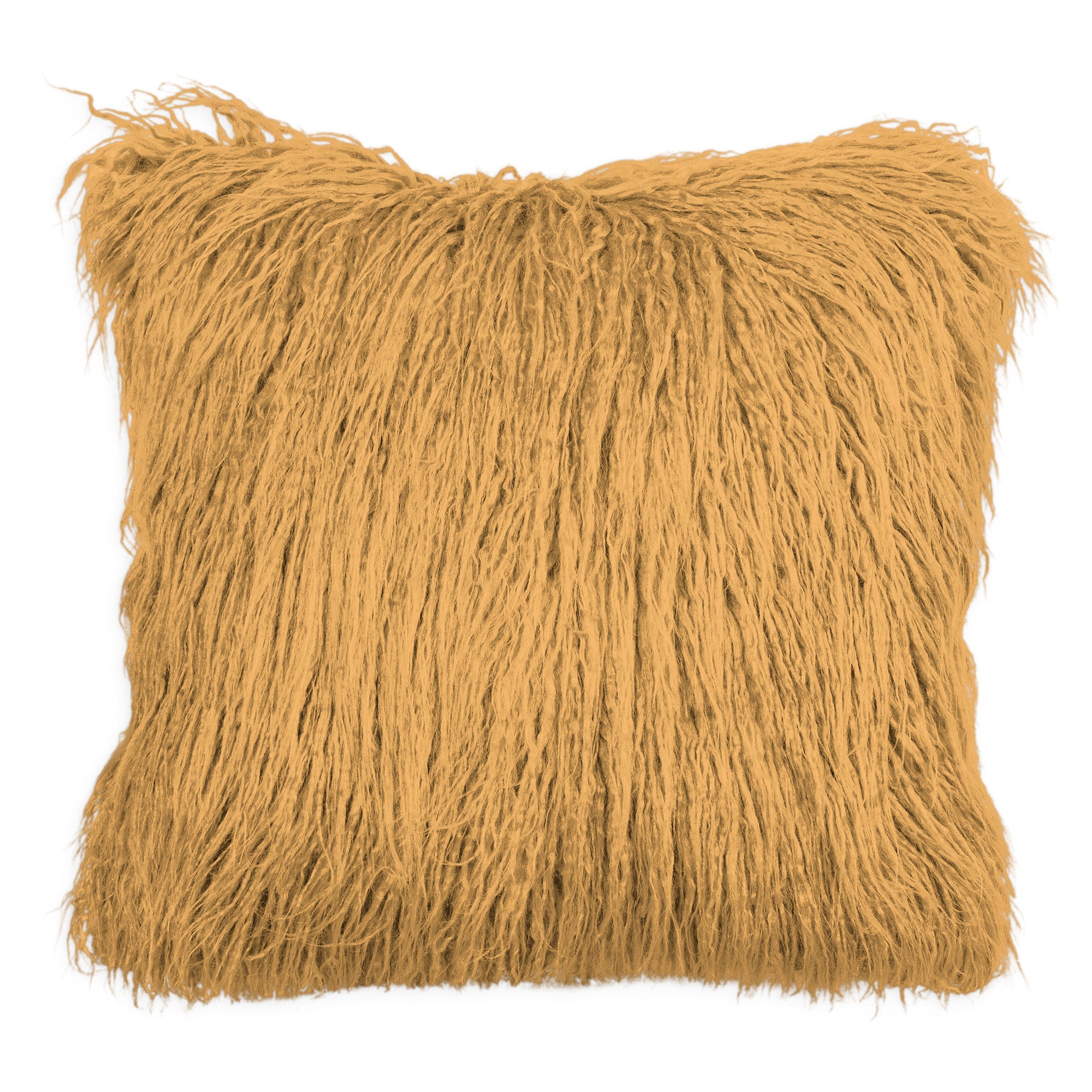 Honey Gold Faux Mongolian Fur Poly Pillow 17"W x 17"H