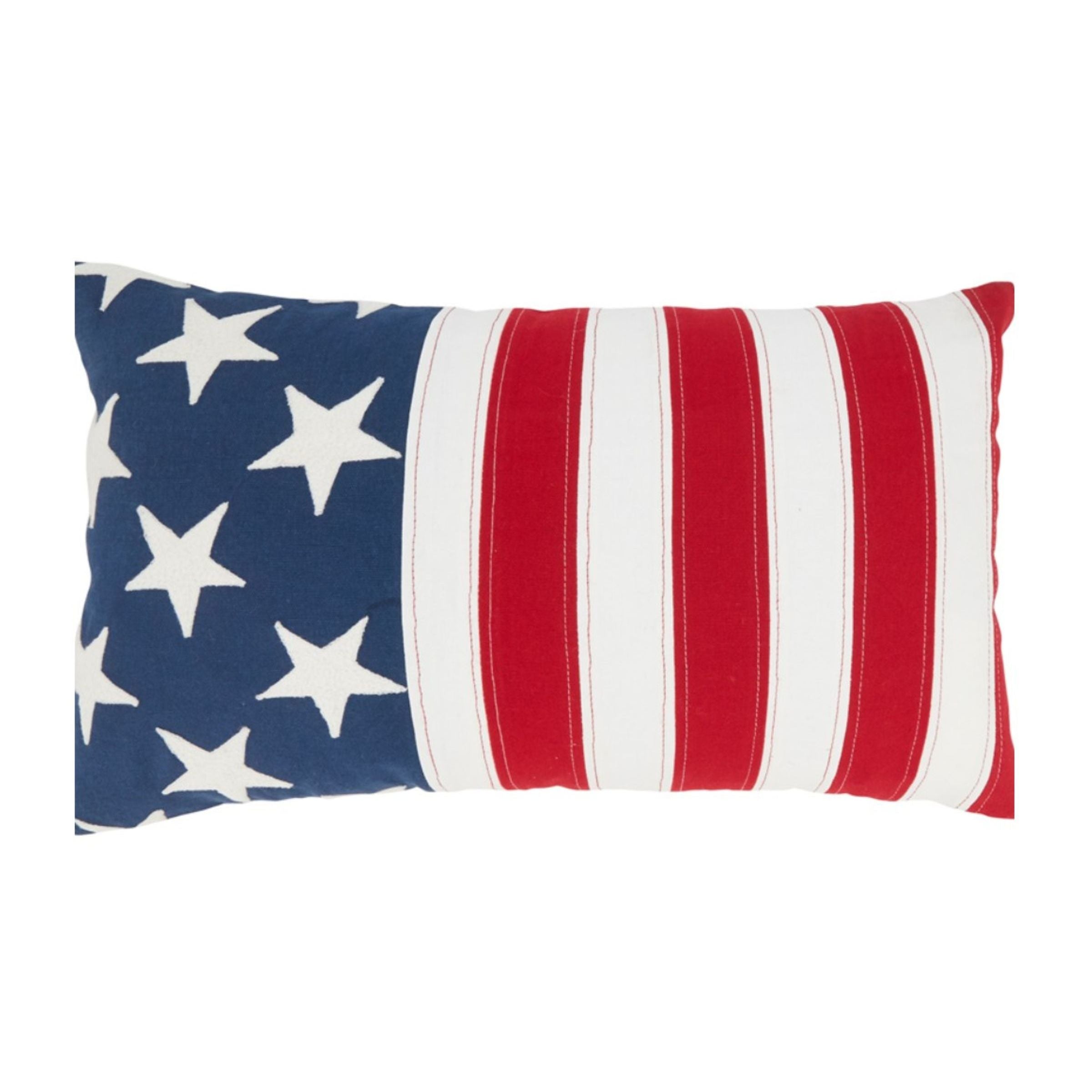 Rectangular pillow with American flag stars and stripes design.