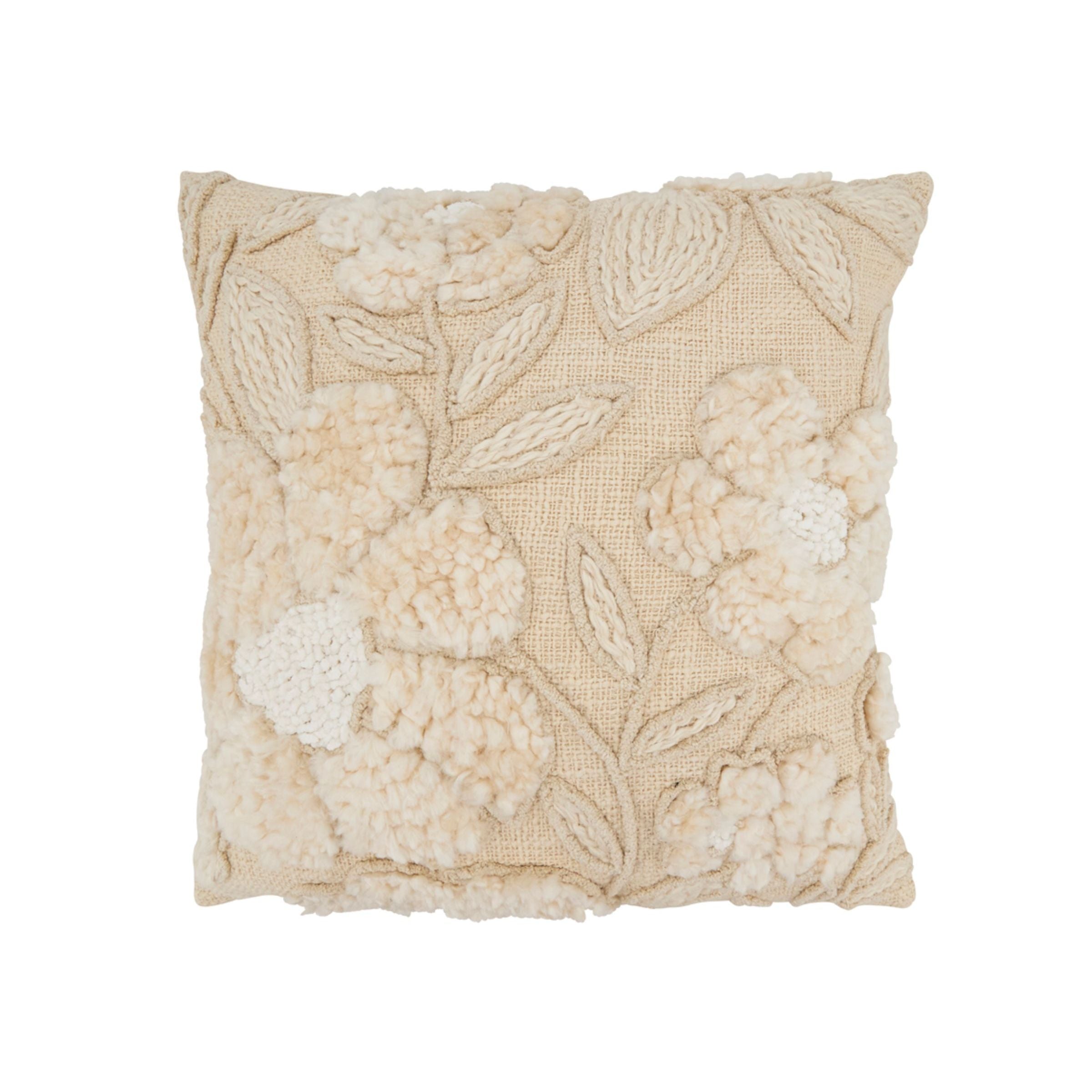 Natural Embroidered Floral Poly Pillow 20"W x 20"H