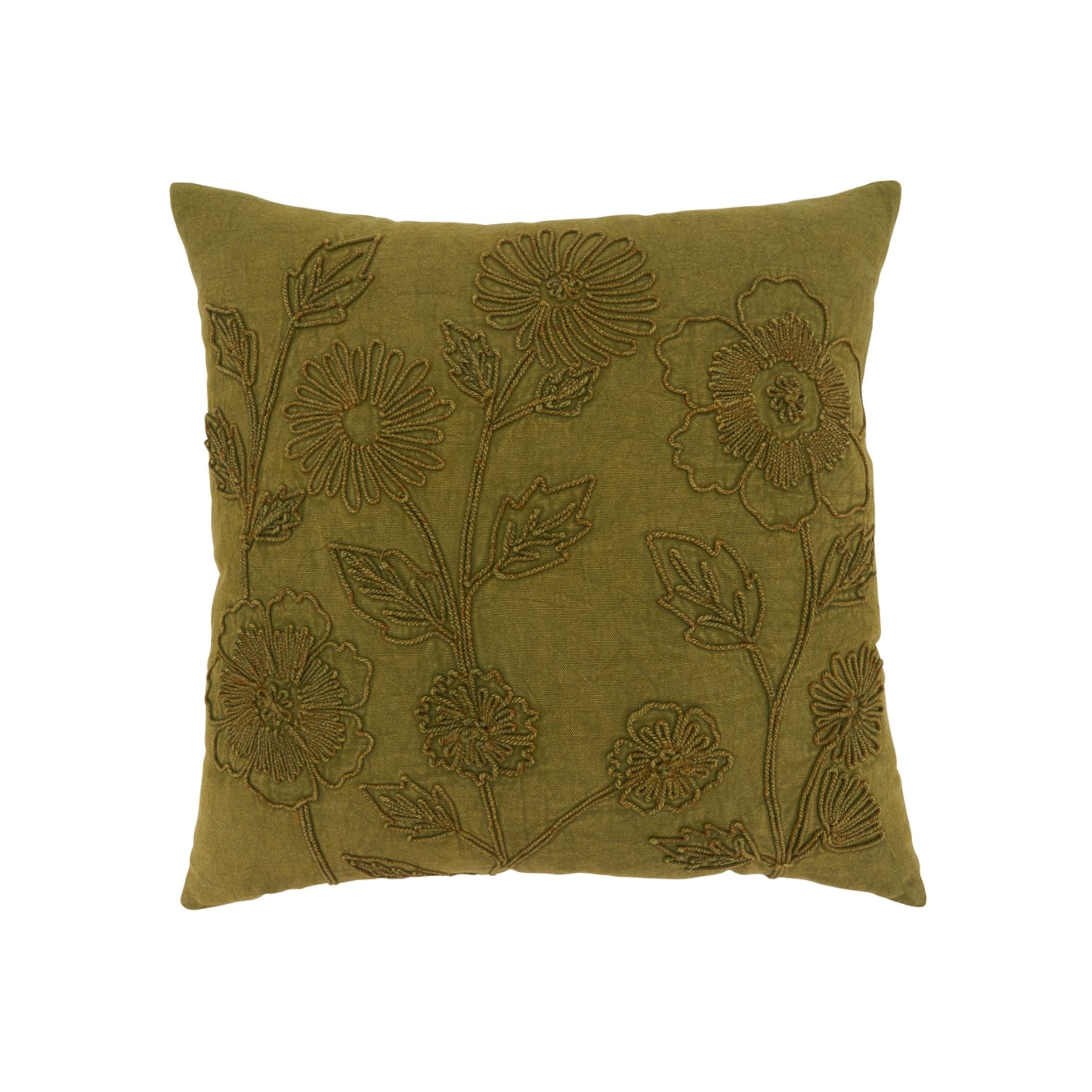 Green Stonewashed Floral Poly Pillow 20"W x 20"H