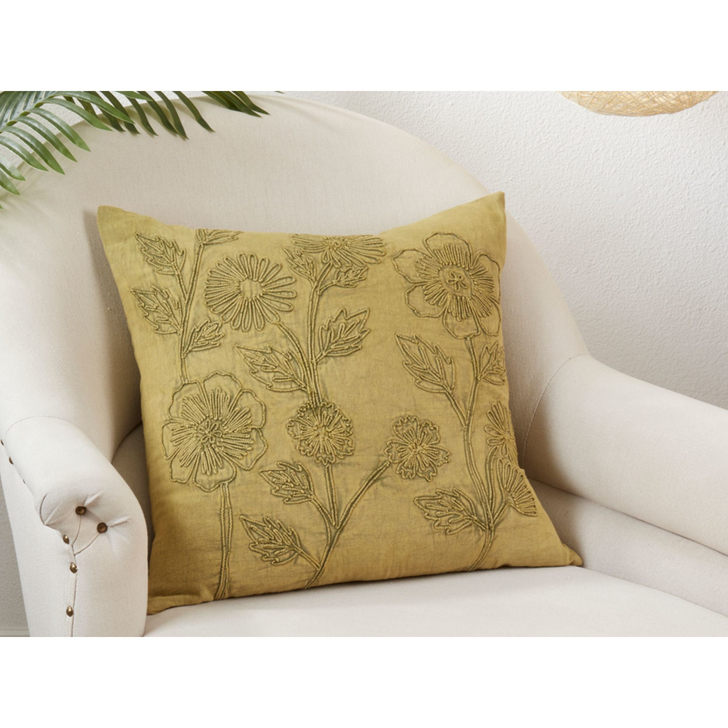 Green Stonewashed Floral Poly Pillow 20"W x 20"H