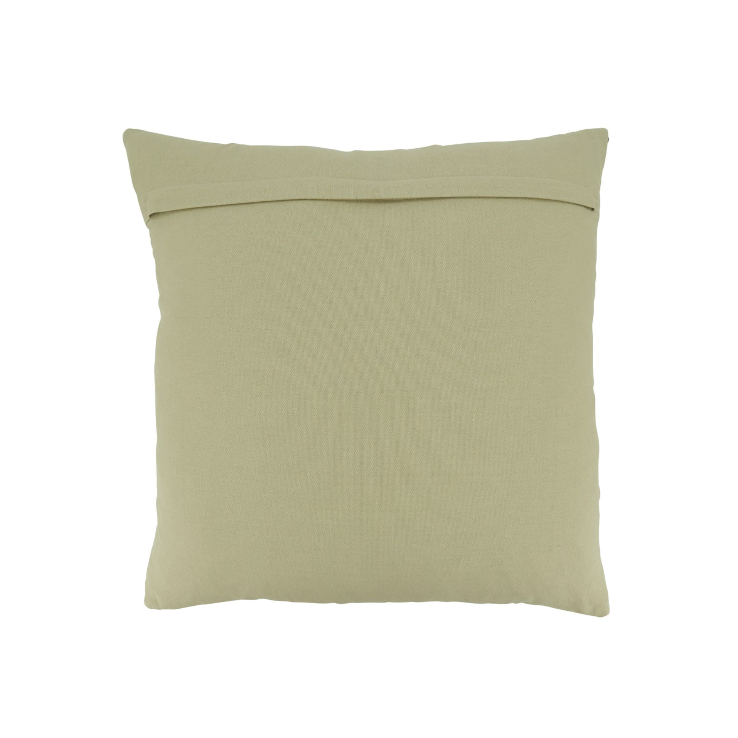 Back view of a plain light beige square pillow