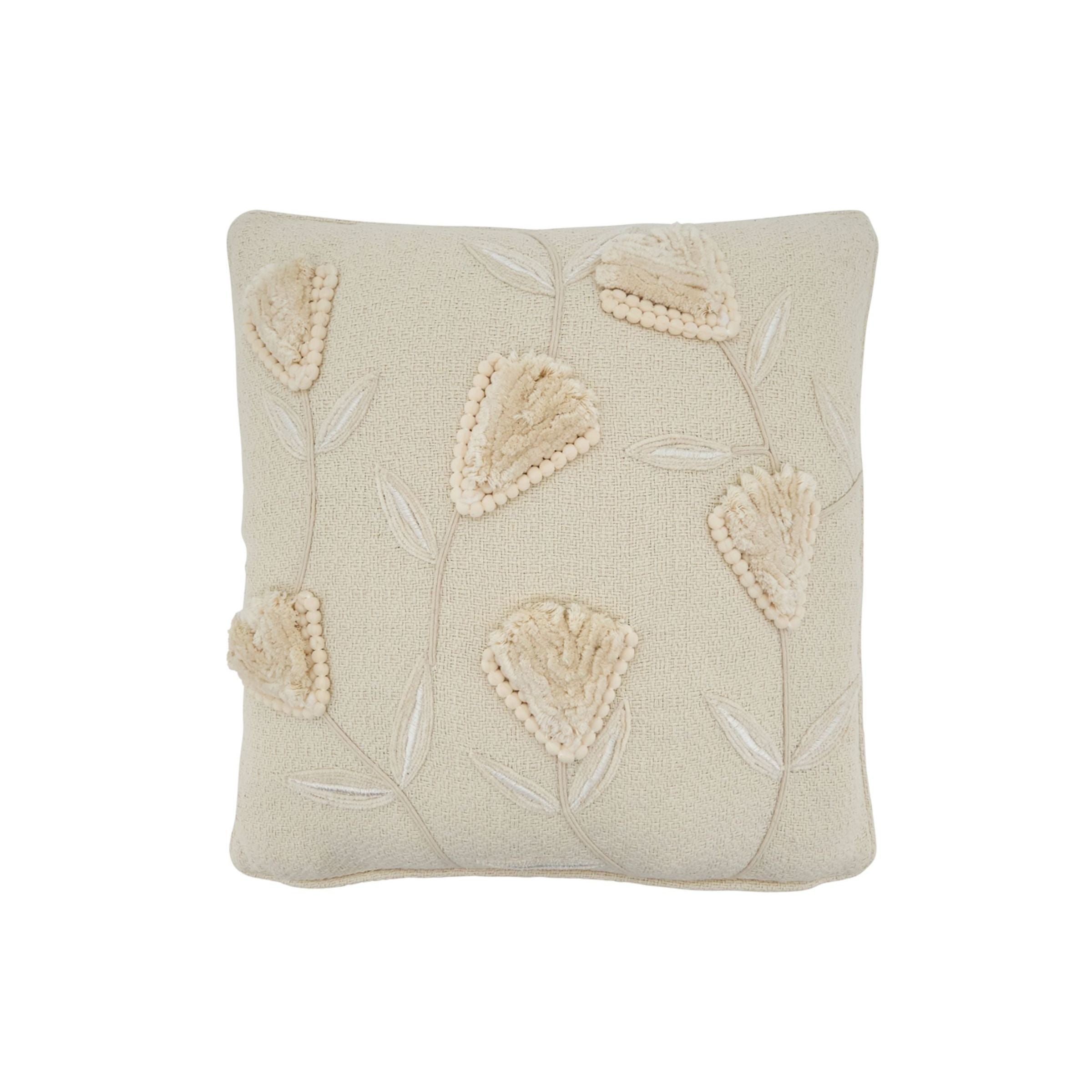 Ivory Flower Applique Poly Pillow 18"W x 18"H