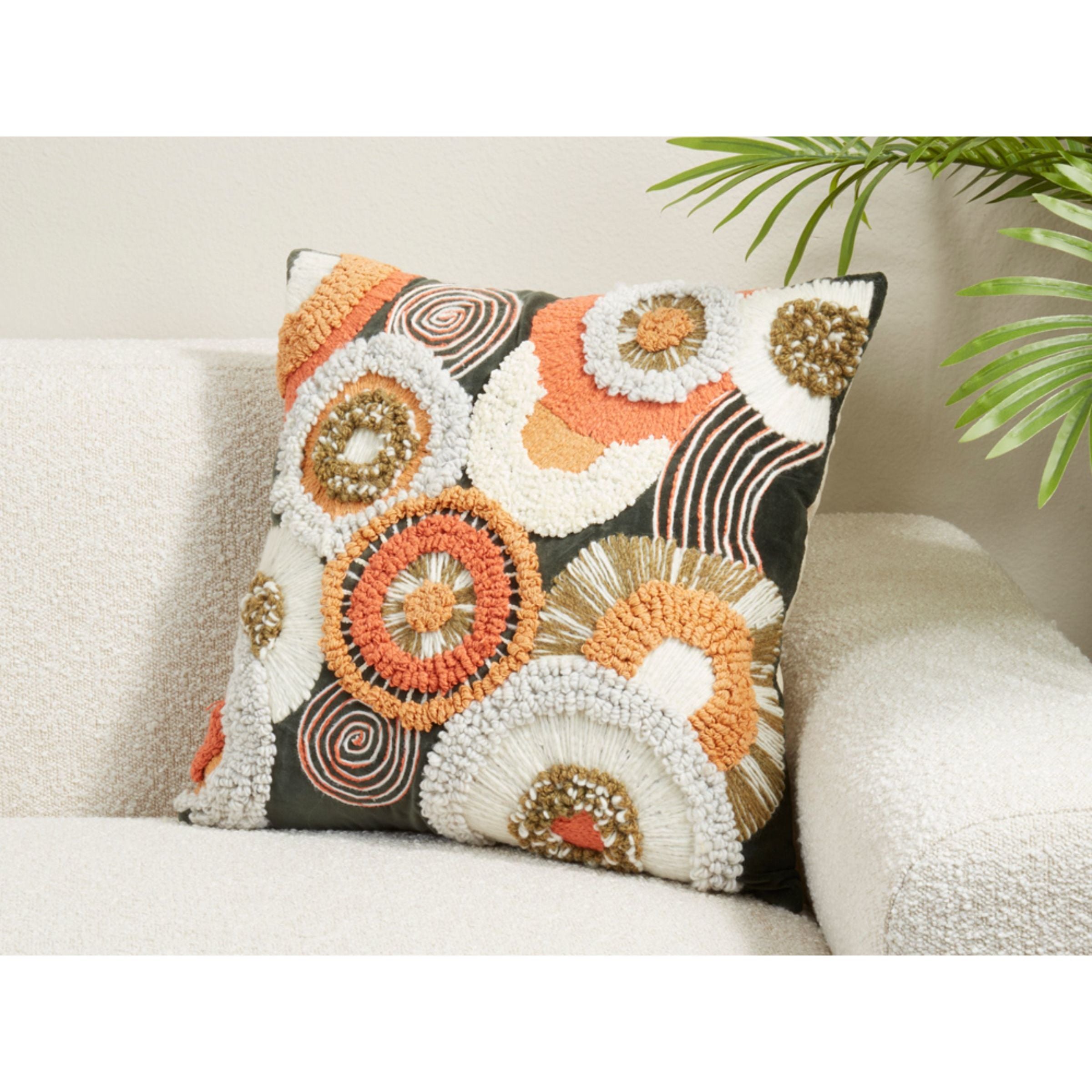 Multi Velvet Boho Circles Poly Pillow 20"W x 20"H