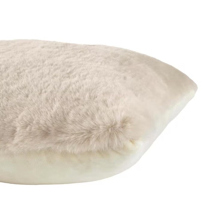 Cream Faux Rabbit Fur Poly Pillow 20"W x 20"H