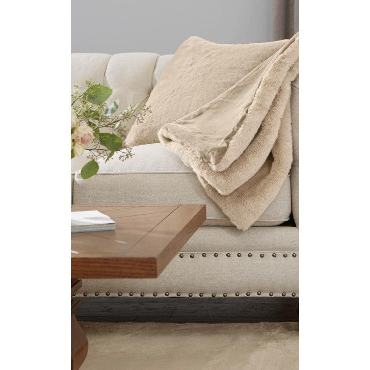 Taupe Faux Rabbit Fur Poly Pillow 20"W x 20"H