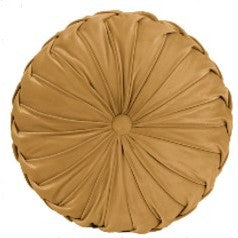 Honey Gold Velvet Pleated Round Poly Pillow 14"