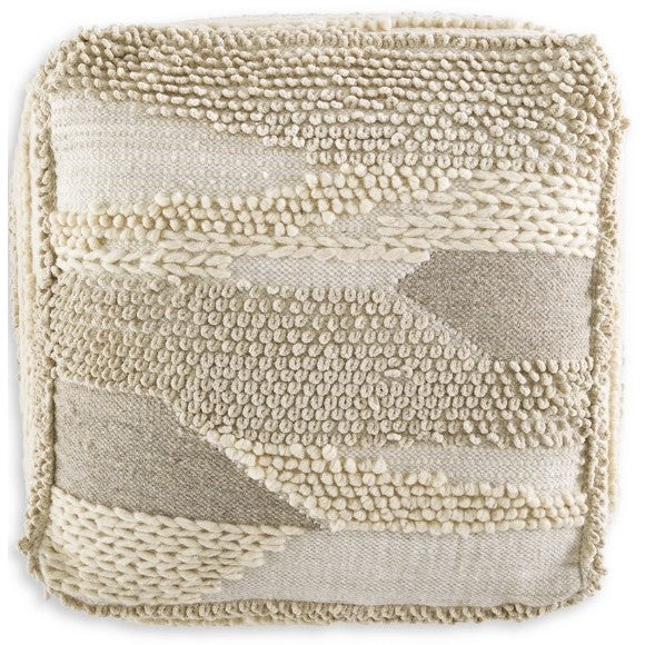 Beige and Grey Textured Pouf 23"W x 14"H